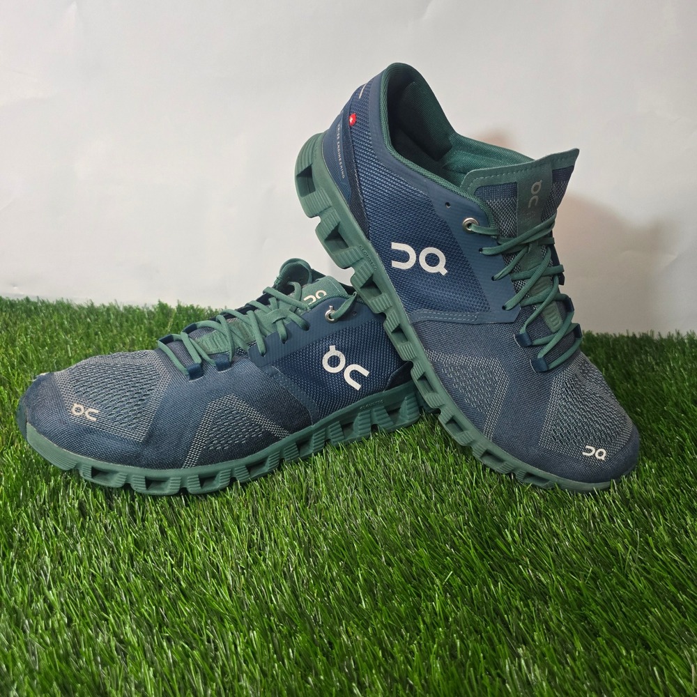 On Cloud X 11.5 Blue Green Running Shoes Mens Mesh Road Training Sneakers